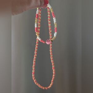 Pink And Gold Necklace And Bracelet Set